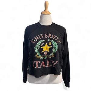 VTG University of Italy Cropped Distressed Crewneck Sweatshirt XL Black